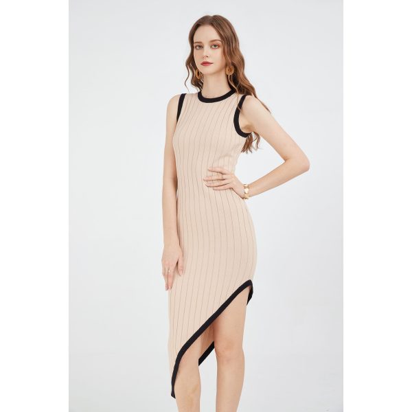 Women's Knitwear Sleeveless Knit Asymmetrical Long Dress Crewneck High Slit Bodycon Summer Midi Tank Dresses - 图片 2