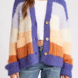 Vintage Tassel Knit Cardigan Fashionable Elegant V-neck Gold Button Cropped Sweater Outerwear Stylish Autumn Winter Brown