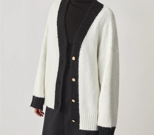 OEM Low MOQ Bulk Knitwear Supplier Vintage Look Cardigan Black White Soft Touch Fashion Loose Fluffy Durable Knitting - 图片 3