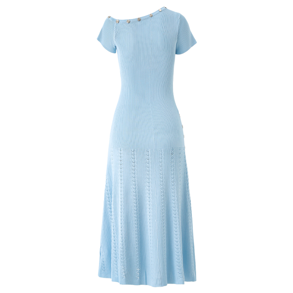 Spring New Women'S Bodycon Dress Asymmetrical Shoulder Buckle for Slimming and Slimming Goddess Style Knitted Long Dresses - 图片 2