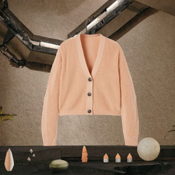 Solid Color Button V-Neck Cardigan Sweater Loose Outer Woven Casual Style for Autumn Season - 图片 2
