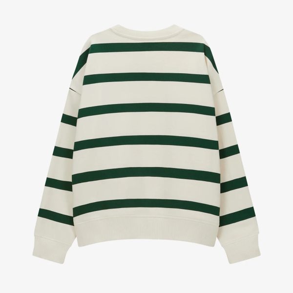 Womens Striped Crewneck Sweatshirt Oversized Drop Shoulder Loose Fit Cotton Fleece French Terry Custom Logo OEM ODM - 图片 2
