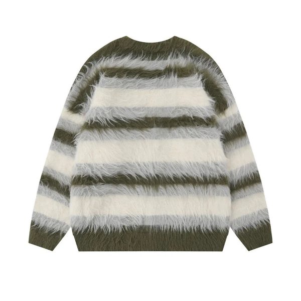OEM Supplier High Quality Striped Casual Men's Brush Cardigan Sweater Loose Fit Striped Knit Cardigan - 图片 2