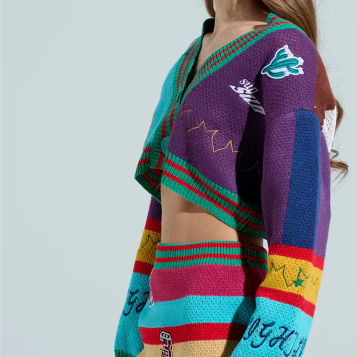 Retro Color - Block Knitted Cardigan Personalized Color Artistic Block - Patterned Embroidery Knitted Full of Fashion - 图片 3