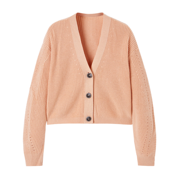Solid Color Button V-Neck Cardigan Sweater Loose Outer Woven Casual Style for Autumn Season
