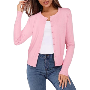 Women's Casual Lightweight 100% Cotton Crewneck Cardigan Sweater Long Winter Plus Size Button Decor Front Logo Knitted Weaving