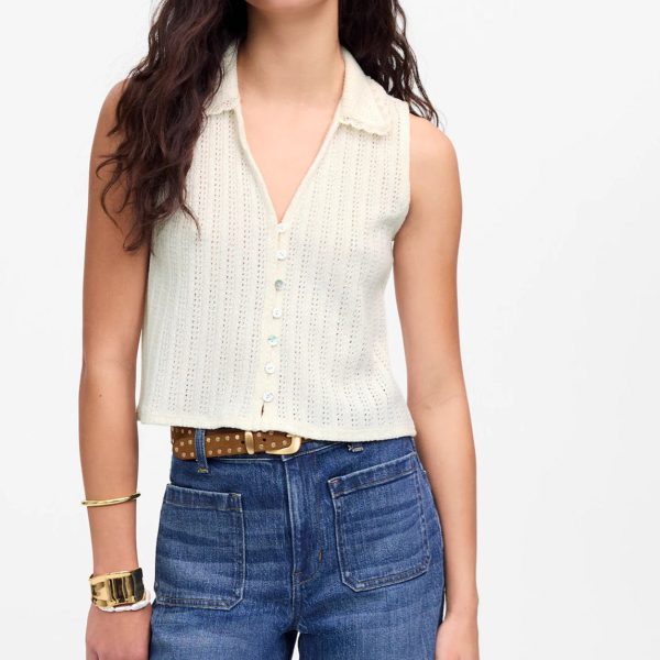 OEM Service Crochet-Knit V-Neck Sweater Vest with a Delicate Lace Collar Design Offering an Elegant and Vintage-inspired Look - 图片 2
