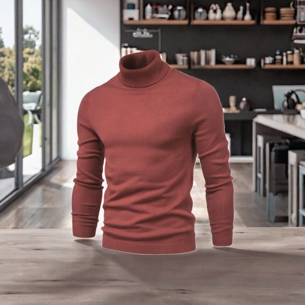 Autumn and Winter Men's Casual Pullover Sweater Solid Color Turtleneck Knit New Style - 图片 3