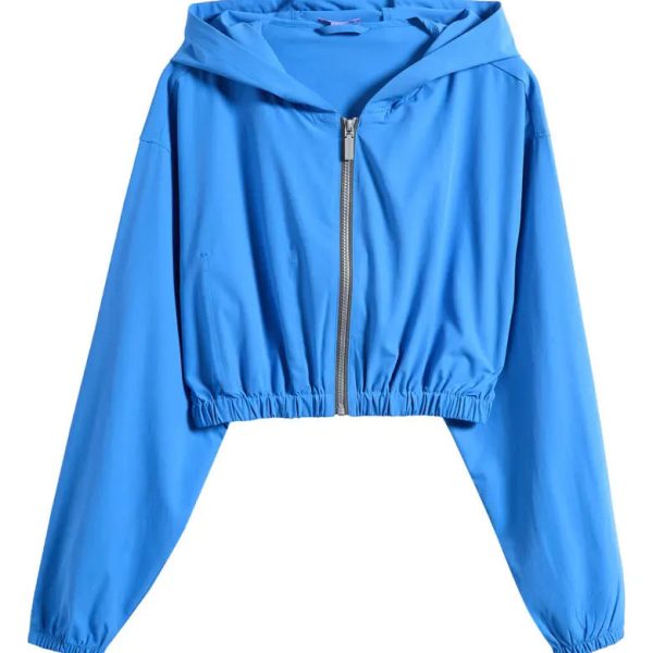 Ladies' Athletic Water Resistant Windbreaker Fashionable Cropped Hooded Windbreaker Lightweight Windproof Hooded Jacket