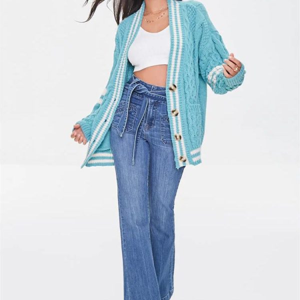 V Neck Long Knit Cardigan With Exquisite Mélange Texture Retro Style V Neck Long Sleeve Button Elegant Blended Chunky Yarn - 图片 4
