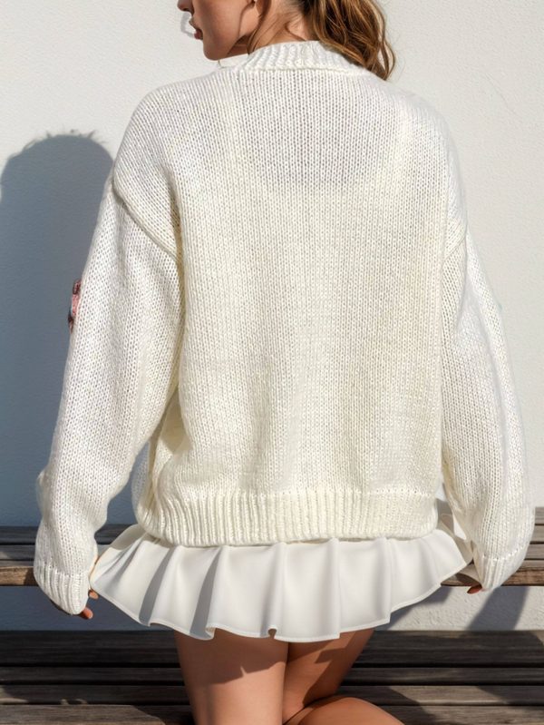 Manufacturer Custom High Quality Long Sleeve Cute Loose Button Cardigan Casual Sweet Handmade Floral Jacquard Women's Sweater - 图片 2