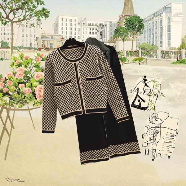 Women's Plus Size Plaid Knitwear Two Piece Set Long Sleeve Cardigan Top Button Wide Leg High Waist Pants for Office Winter - 图片 2