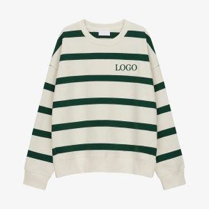 Womens Striped Crewneck Sweatshirt Oversized Drop Shoulder Loose Fit Cotton Fleece French Terry Custom Logo OEM ODM