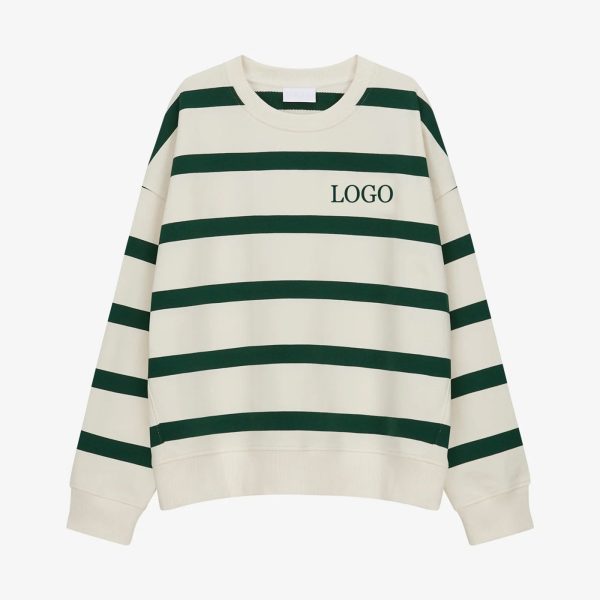Womens Striped Crewneck Sweatshirt Oversized Drop Shoulder Loose Fit Cotton Fleece French Terry Custom Logo OEM ODM