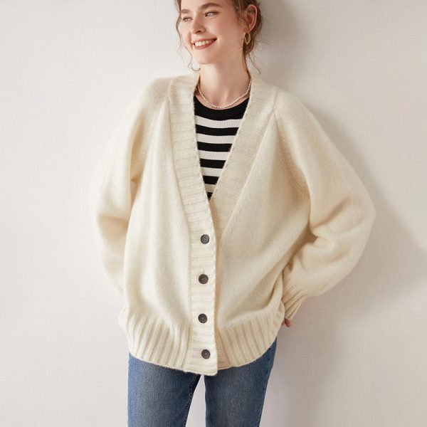 2025 Autumn Winter New Thick Cashmere Cardigan for Women Stylish Korean-Style Long Knitted Outerwear Top Loose Casual Sweater - 图片 2