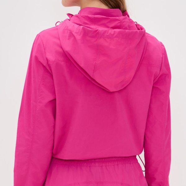Fuchsia Tracksuit with a Hooded Short Windbreaker Jacket Bright Colored with a Drawstring Hem and Cargo Pocket Design - 图片 3