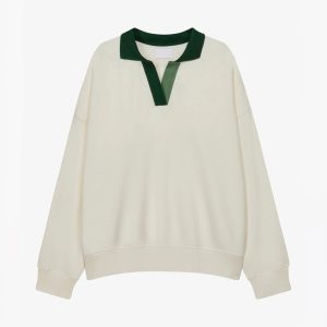 Custom Oversized Drop Shoulder Sweatshirt Contrast Johnny Collar Pullover Heavyweight Cotton Fleece Vintage V Neck Pullover