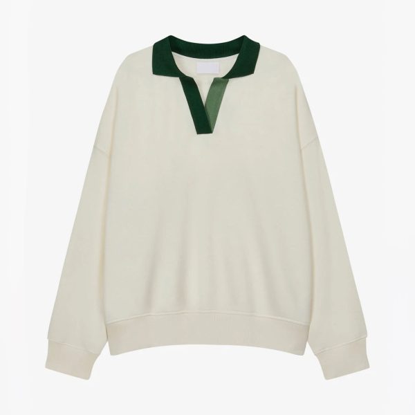 Custom Oversized Drop Shoulder Sweatshirt Contrast Johnny Collar Pullover Heavyweight Cotton Fleece Vintage V Neck Pullover