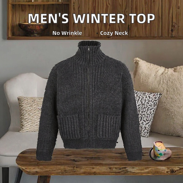 Autumn Winter Men's High Quality 100% Cotton Sweater Warm Crewneck Long Sleeve Pullover Logo Jacquard Knitted Top Breathable - 图片 3