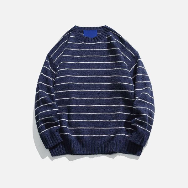 Custom 7 Gauge Pinstripe Women Sweater Factory OEM Jacquard Knit Pullover Manufacturer Wool Blend Knitwear