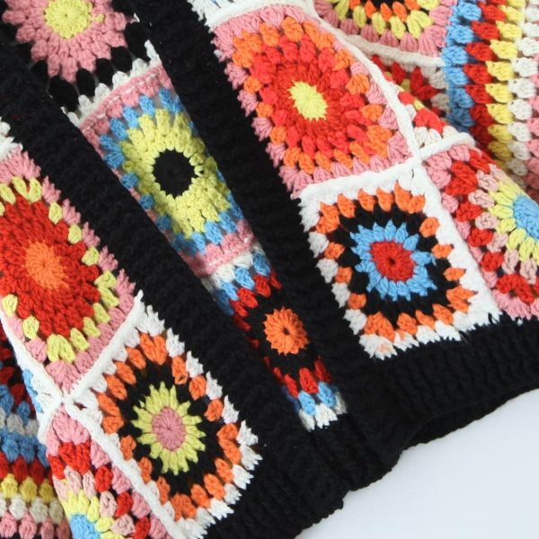 Autumn Women's Bohemia Style Cotton Top Handmade Colorful Crochet Long Sleeve Unbuttoned Knitted Weaving Method - 图片 4