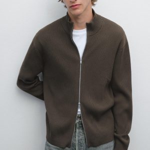 Retro Chic Stand Collar Zip-Up Knit Jacket French Style Relaxed Fit Loose Long Sleeve Knit Cardigan Minimalist Solid Color Mock