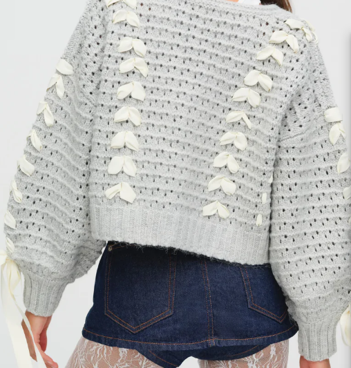 Sweet Petal - Decorated Hollow - Out Knitted Cardigan Romantic Streamer - Petal Knitted Short Coat Exquisite Petal Cardigan - 图片 3