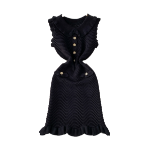 Women's Elegant Summer Midi Dress Slimming Fishtail Sleeveless Knitted Water Ripple Pattern Natural Waist Straight Silhouette