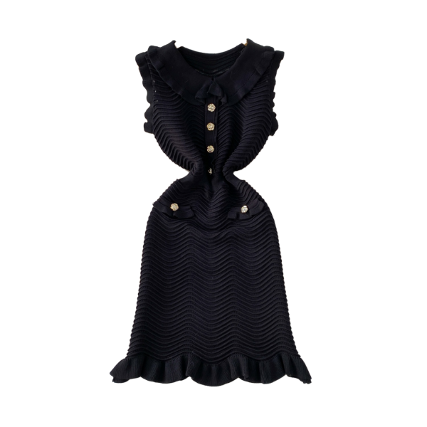 Women's Elegant Summer Midi Dress Slimming Fishtail Sleeveless Knitted Water Ripple Pattern Natural Waist Straight Silhouette