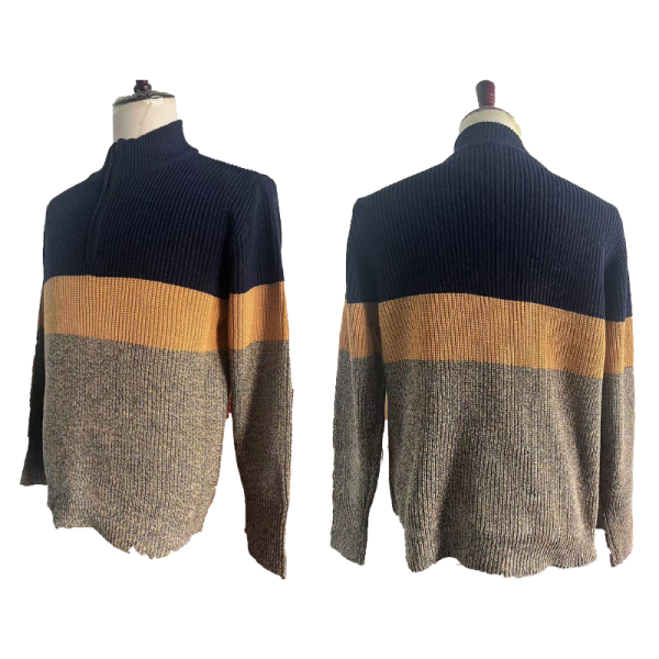 European American Fashion Men's Half-Zipper Pullover Sweater Casual Winter Knitted Top Color Matching Clothing Zipper Closure - 图片 2