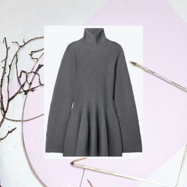 Custom Autumn Winter Grey Turtleneck Wool Knit Sweater Mini Dress for Women Long Sleeve Casual Vintage Style Natural for Spring - 图片 3