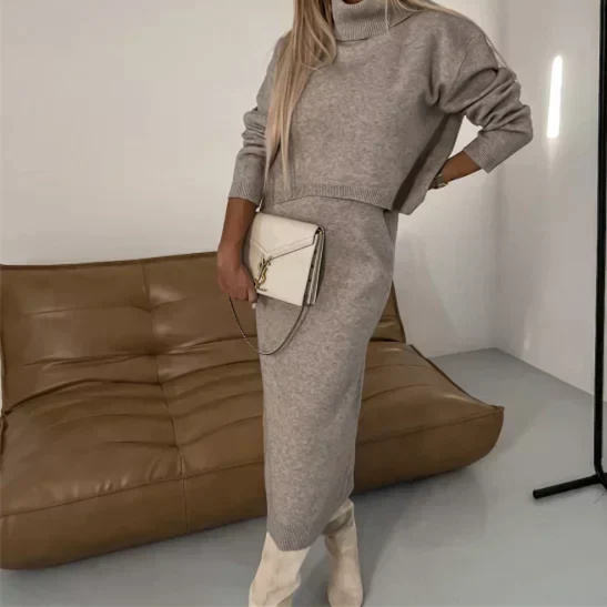 Minimalist Knitted Set (Top + Skirt) High - End Knitted Set Daily Minimalist Knitted Outfit Minimalist High - End Knitted Set - 图片 2