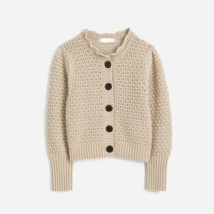 French Elegant Autumn and Winter New Women's Knit Cardigan with Long Sleeves Hollow Out Knit Texture Handmade Knit Top.