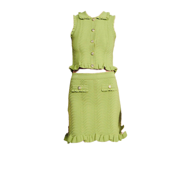 2025 Summer New Fashion Elegant Solid Pattern Sleeveless Short Knit T-shirt Top Skinny Skirt Suit High Quality Casual - 图片 3