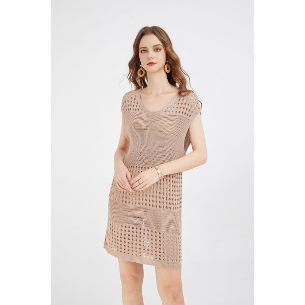 Women's Crochet Bathing Suit Coverup Knitted Midi Knitted Dress with Hollow Out Batwing Sleeve Casual Vacation Style - 图片 4