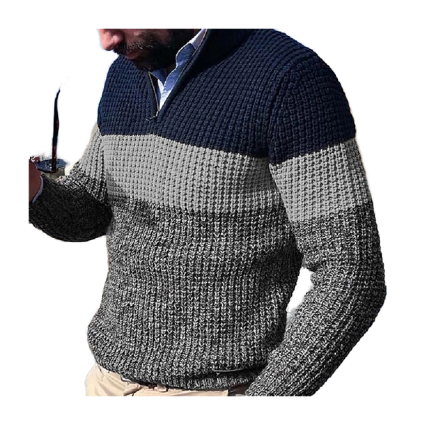 European American Fashion Men's Half-Zipper Pullover Sweater Casual Winter Knitted Top Color Matching Clothing Zipper Closure - 图片 3