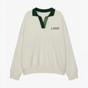 Custom Oversized Drop Shoulder Sweatshirt Contrast Johnny Collar Pullover Heavyweight Cotton Fleece Vintage V Neck Pullover