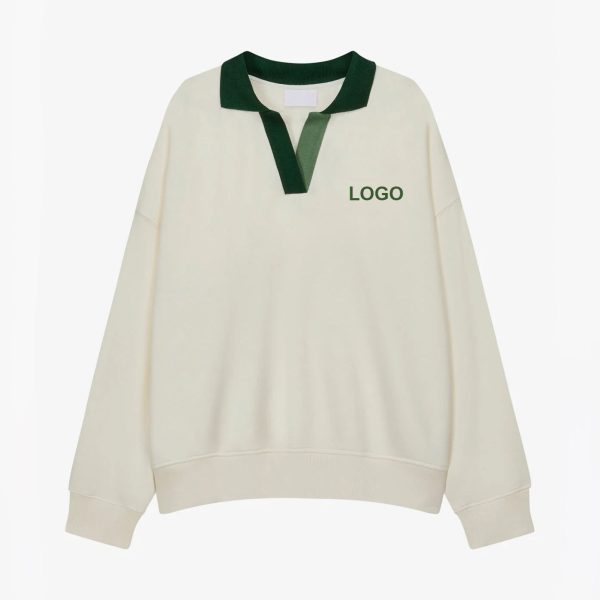 Custom Oversized Drop Shoulder Sweatshirt Contrast Johnny Collar Pullover Heavyweight Cotton Fleece Vintage V Neck Pullover