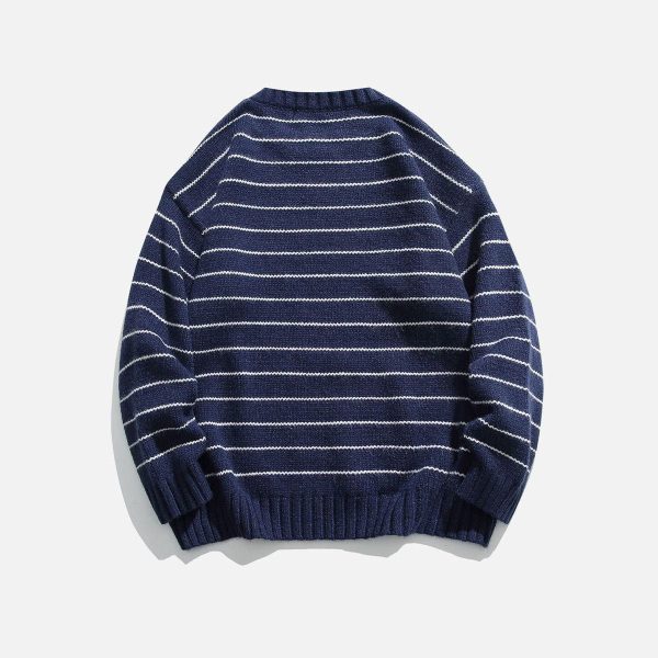 Custom 7 Gauge Pinstripe Women Sweater Factory OEM Jacquard Knit Pullover Manufacturer Wool Blend Knitwear - 图片 2