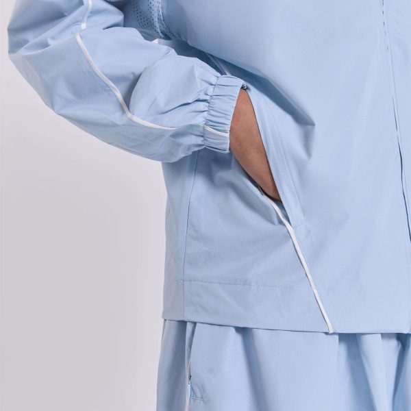 Sky Blue Windbreaker Jacket with Contrasting Lines and Perforated Mesh Design Lightweight Lightweight Solid Trendy for Women - 图片 4