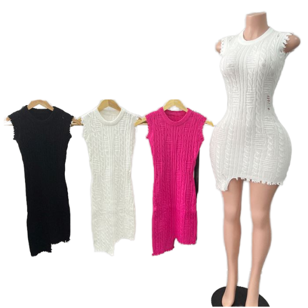 New Arrival Women's Casual Mini Bodycon Dress for Spring Fall Empire Sleeveless Knitted Sweater Dress Wholesale Fashion Spandex - 图片 4