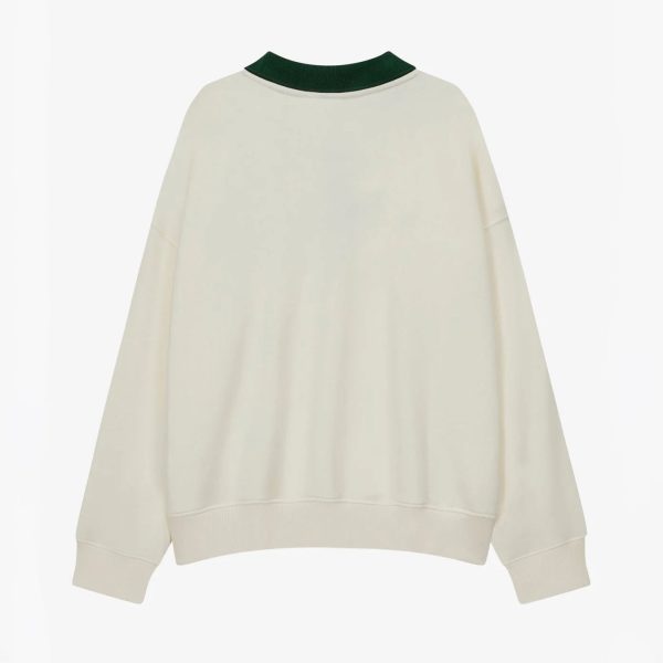 Custom Oversized Drop Shoulder Sweatshirt Contrast Johnny Collar Pullover Heavyweight Cotton Fleece Vintage V Neck Pullover - 图片 2