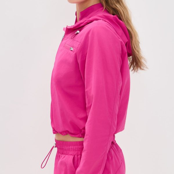 Fuchsia Tracksuit with a Hooded Short Windbreaker Jacket Bright Colored with a Drawstring Hem and Cargo Pocket Design - 图片 4