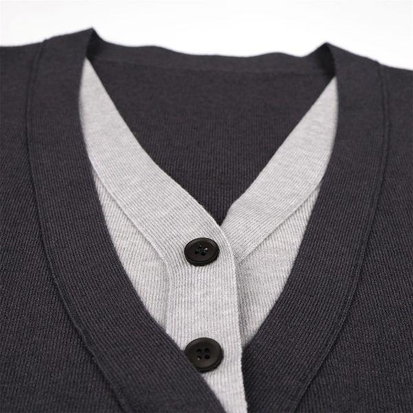 Custom Mock Layer Cardigan Factory Contrast Trim Knitwear Layered Look Cardigan 2 in 1 Sweater V Neck Smart Casual Knitwear - 图片 3