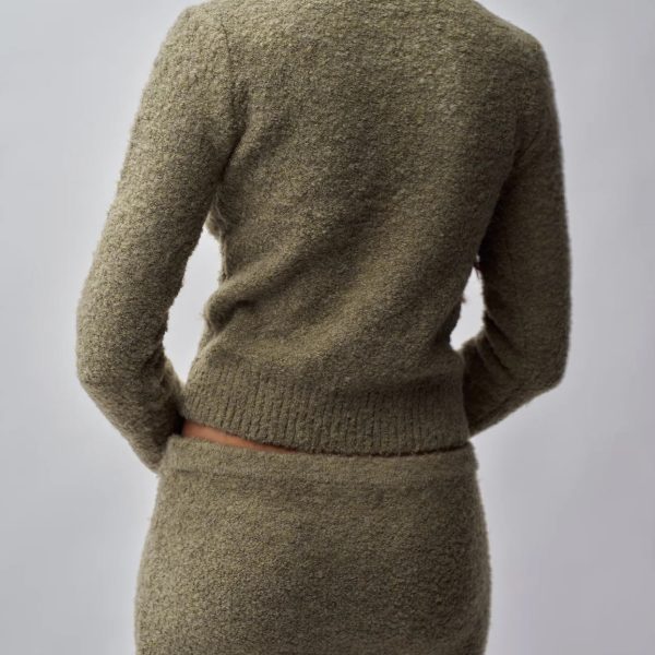 Light Grass Green Fuzzy Cardigan & Skirt Two - Piece Set (Lace Trim) Fuzzy Cardigan Gentle - Style Fashion Casual Daily - 图片 4