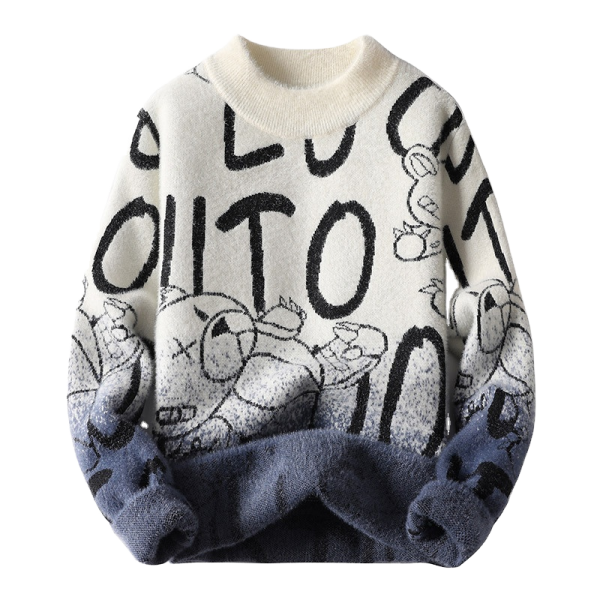 Autumn Winter Men Thick Jacquard Sweater Men's Mink Velvet Warmth Thickening Breathable Youth Fuzzy Sweater - 图片 2