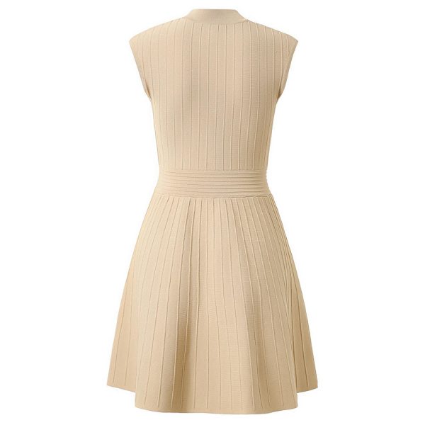 Wholesale Custom Engineered Rib Elegant Fit-and-Flare Knit Dress Women's Sleeveless A-Line Sweater Dress with Gold Buttons - 图片 2