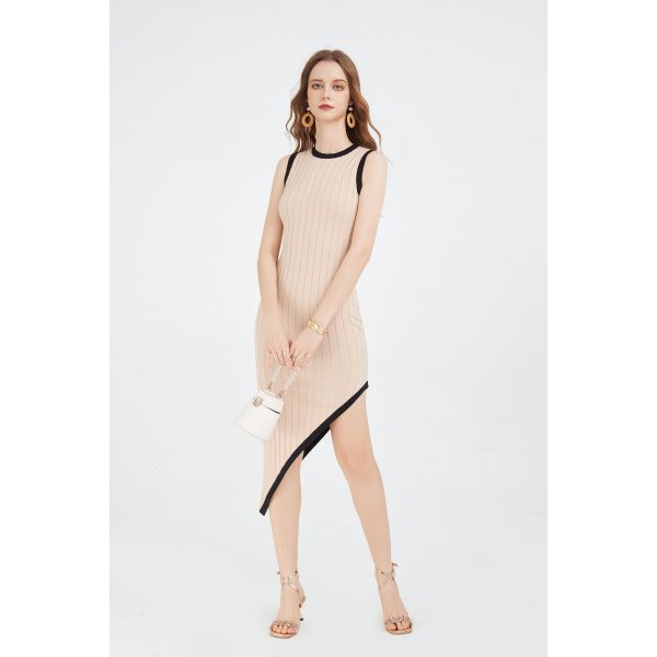 Women's Knitwear Sleeveless Knit Asymmetrical Long Dress Crewneck High Slit Bodycon Summer Midi Tank Dresses - 图片 3