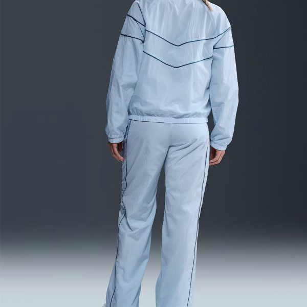 Woven Windbreaker Jacket with V-Shaped Spliced Design in Sky Blue Contrasting Lines and a Stand-Up Collar Design for Women - 图片 4