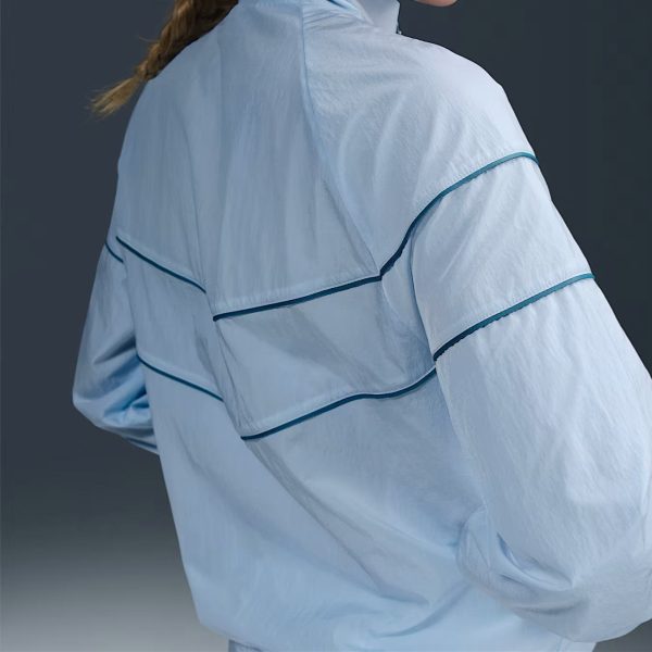 Woven Windbreaker Jacket with V-Shaped Spliced Design in Sky Blue Contrasting Lines and a Stand-Up Collar Design for Women - 图片 3